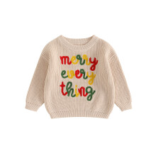 (18-24 Months, Ivory) Toddler Girls Boys Sweater Christmas Clothes Letter Embroidery Crew Neck Long Sleeve Kids Pullovers Fall Tops