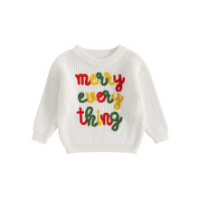 (0-3 Months, White) Toddler Girls Boys Sweater Christmas Clothes Letter Embroidery Crew Neck Long Sleeve Kids Pullovers Fall Tops