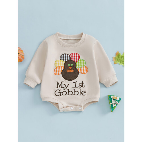 (0-3 Months, Beige) Baba Hálaadás Napi Buborékos Jumpsuit 2