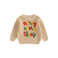 (18-24 Months, Khaki) Toddler Girls Boys Sweater Christmas Clothes Letter Embroidery Crew Neck Long Sleeve Kids Pullovers Fall Tops