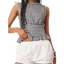 (S, Black) Débardeurs à carreaux à volants