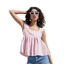 (L, Pink) Débardeur rayé à pour l'été.