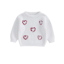 (3-6 Months, White) Baby-Weihnachtspullover, langärmelig, herzförmig, mit Zuckerstangenstickerei, Strickpullover für Kleinkinder