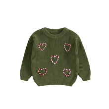 (9-12 Months, Green) Baby-Weihnachtspullover, langärmelig, herzförmig, mit Zuckerstangenstickerei, Strickpullover für Kleinkinder