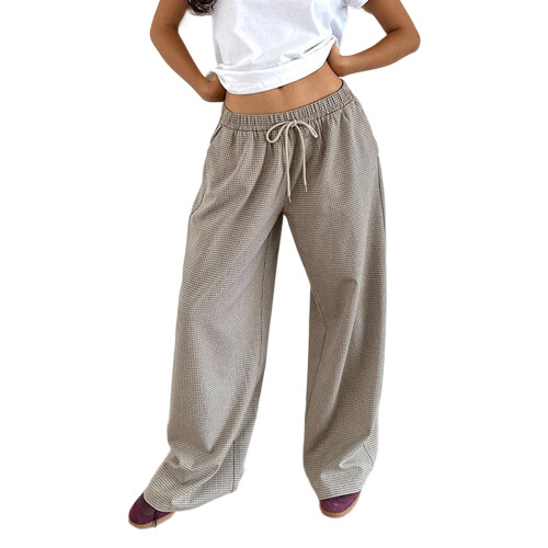 (S, Khaki) Γυναικείο oversized παντελόνι στη μέση