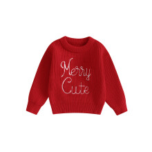 (0-6 Months, Red) Weihnachtspullover für Kleinkinder, bestickt mit Buchstaben, langärmelig, Rundhalsausschnitt, gerippt, Strickpullover