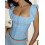 (S, Blue) Blusas femininas corset Moda streetwear. 5