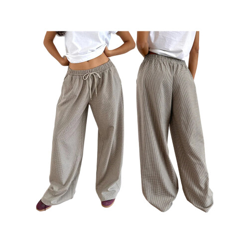 (M, Khaki) Γυναικείο oversized παντελόνι στη μέση 1