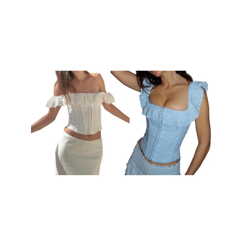 (S, Blue) Blusas femininas corset Moda streetwear. 2