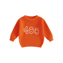 (3 Years, Orange) Halloweenský svetr pro batolata a dívky, dlouhý rukáv, kulatý výstřih, s duchovním písmenem
