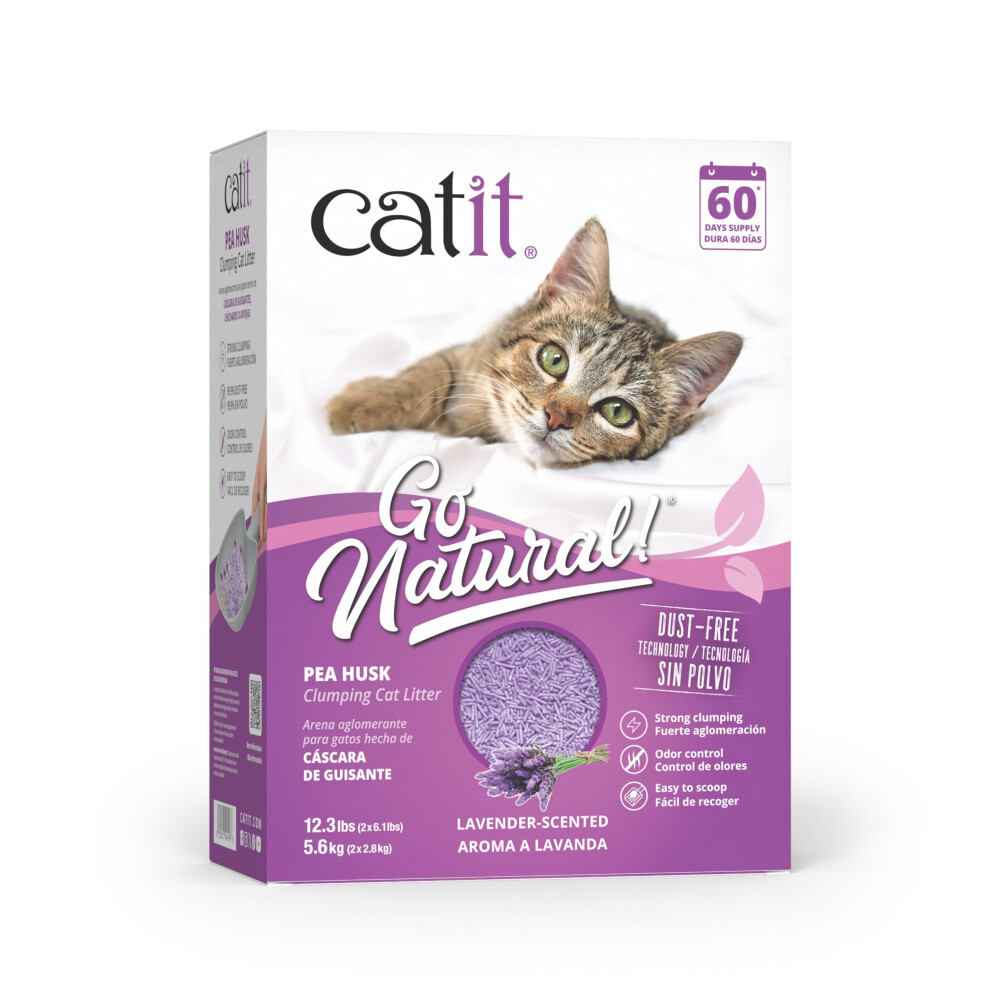 Catit Go Natural Scented Pea Husk Clumping Cat Litter, Deodorising, 99.9% Dust-Free, Fast Clumping Cat Litter, Plant-Based Litter For Cats & Lavender