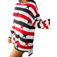 (L, Black) Női őszi csíkos ujjú, kötött.