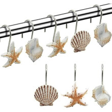 Crochets de rideau de douche en forme de coquillage, lot de 12 crochets décoratifs en résine antirouille pour salle de bain, chambre de bébé,