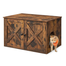 Feandrea Cat Litter Box Enclosure, Hidden Litter Box Furniture with Removable Divider, End Table, Indoor Cat House, 80 x 53 x 50 cm, Rustic Brown
