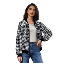 (L, Black) Női Houndstooth kabát, őszre, télre
