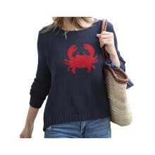 (S, Black) Women Cute Crew Neck Sweaters Casual Crab/Lobster Pattern Warm Pullover Basic Knitwear for Fall Streetwear