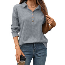 (XL, Light Blue) Damessweatshirt voor de herfst, losvallend, lange mouwen, reverskraag, knoopsluiting, casual model.