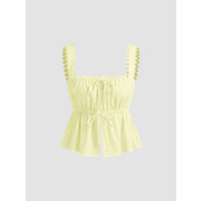 (XL, Yellow) Women Camisole, Sleeveless Tops Backless Pleated Solid Tie-up Summer Vest for Party Club