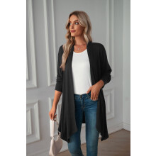 (XL, Black) Women's Open Front Cardigan Casual Elegant Long Sleeve Loose Asymmetrical Cardigan Fall Outwear Coat