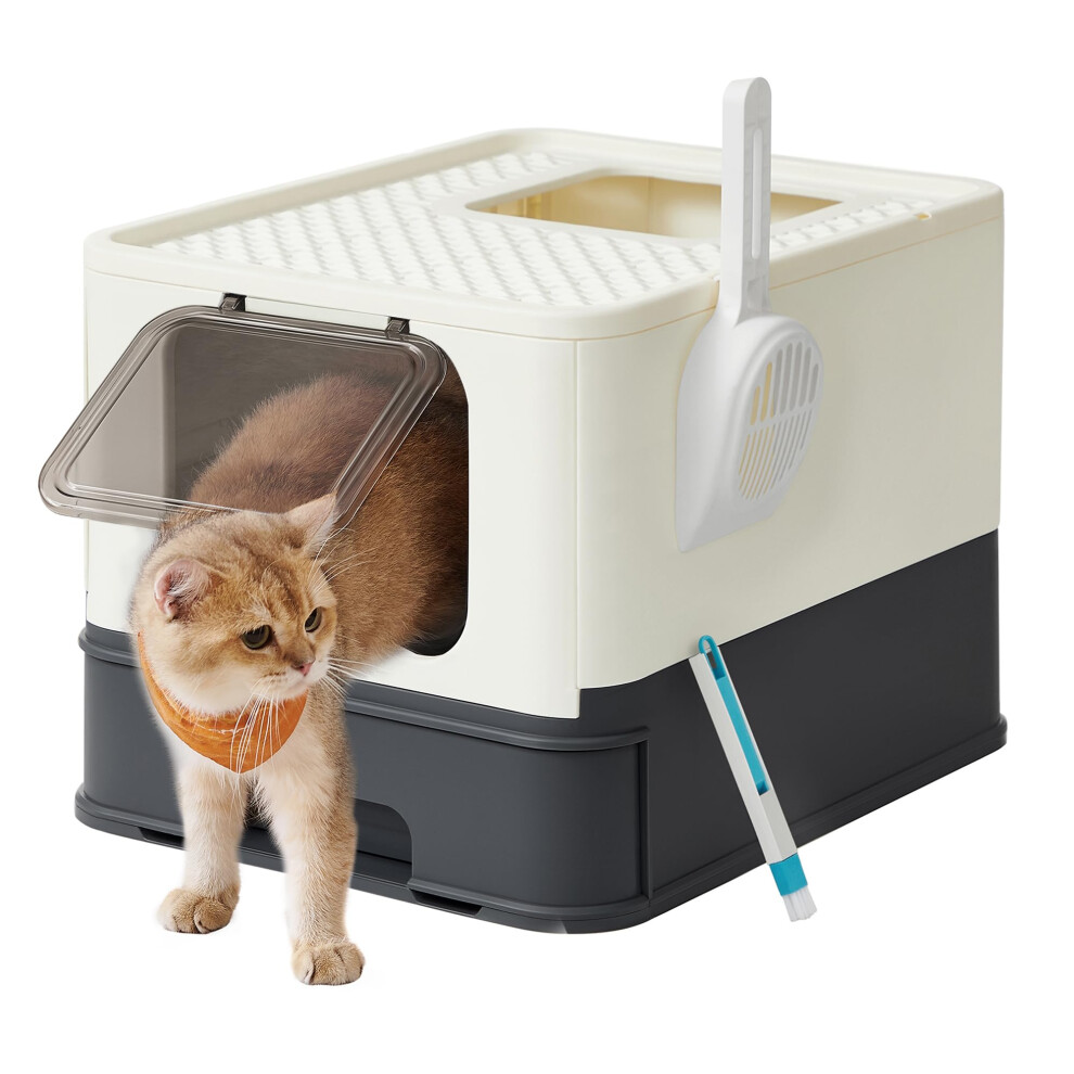 Feandrea Hidden Cat Litter Box, Cat Litter Tray With Hood, Slide-Out Tray, Scoop, Brush, Spacious For Large Cats, Max. Load 15 Kg, Anti-Tracking,
