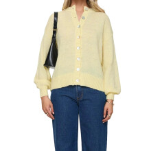 (XL, Yellow) Women's Knit Cardigan Fashionable Solid Color Long Sleeve Crew Neck Button Down Loose Sweater