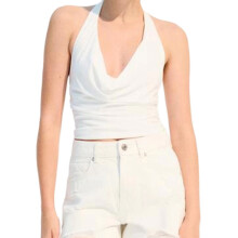 (M, White) Women's Summer Halter Tops Stylish Solid Slim Fit Backless Cowl Neck Sleeveless Vest