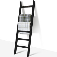 Échelle à couvertures à 6 niveaux (1,65 m), porte-couettes rustique avec crochets, compatible avec le salon et la chambre, noir