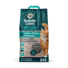 Breeder Celect Plus All-Natural Cat Litter with Odour-Eating Probiotics (25L) ? 99% Recycled Paper, Highly Absorbent Litter/Bedding, Soft & Safe for