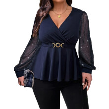 (L, Navy Blue) Dámské podzimní topy size trička
