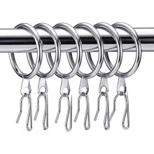 30Pcs Metal Curtain Rings (0.98"/1.26"/1.65" ID) + 30Pcs Pin Hooks, Silver, 32mm — Compatible with Standard Rods