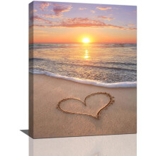 Strand-Wandbilder auf Leinwand: Küsten-Sonnenaufgang/Sonnenuntergang, Meereswellen, moderne Meereslandschaft-Dekoration für Badezimmer,
