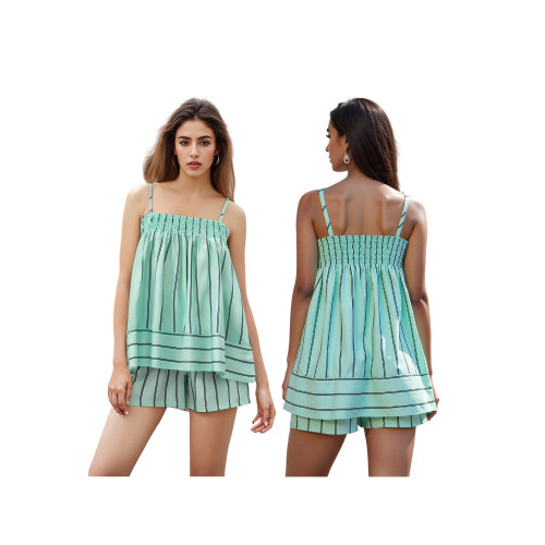 (XL, Mint) Γυναικείο ριγέ σορτς 2 τεμαχίων 1