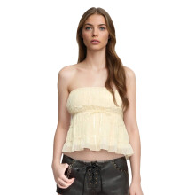 (XL, Yellow) Women Solid Tube Tops Tops Fitted Off Shoulder Sleeveless Tiered Ruffle Shirts Trendy Summer Streetwear