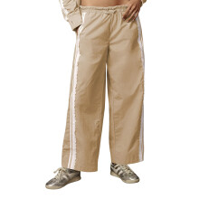 (M, Khaki) Dames zomerse baggy joggingbroek met stijlvolle kanten zijstrepen, middelhoge taille, wijde pijpen en trekkoord.