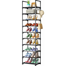10-etagers skohylde med aftagelige stofhylder og metalramme, 40x28x170 cm, sort