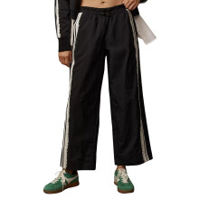 (L, Black) Dames zomerse baggy joggingbroek met stijlvolle kanten zijstrepen, middelhoge taille, wijde pijpen en trekkoord.