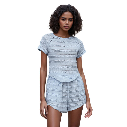 (L, Blue) Γυναικεία Casual ρούχα δαντέλας, Streetwear