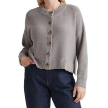 (L, Gray) Women's Crew Neck Knit Cardigan Basic Long Sleeve Solid Color Button Down Sweater Outwear