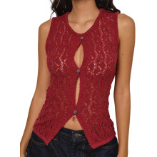 (XL, Red) Women Knit Tank Top, Sleeveless Crew Neck Button Closure Solid Slim Fit Casual Vest Tops