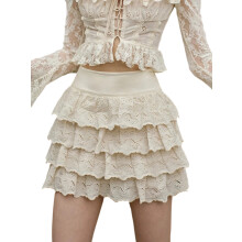 (M, Khaki) Women's Summer A-line Skirts High Waist Tiered Eyelet Skirt for Daily, Travel, Parties