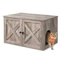 Feandrea Cat Litter Box Enclosure, Hidden Litter Box Furniture with Removable Divider, End Table, Indoor Cat House, 80 x 53 x 50 cm, Heather Greige