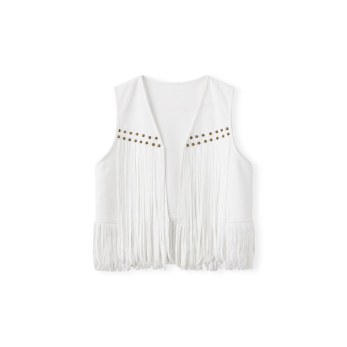 (XL, White) Γυναικείο σουέτ γιλέκο χίπικης εμφάνισης
