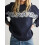 (M, Navy Blue) Pull femme automne-hiver, finitions côtelées. 4