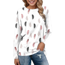 Damen-Tunika-Tops mit langen Ärmeln und Blumenmuster, Rundhalsausschnitt zum Überziehen – Bequeme Freizeitbluse, geeignet für den Alltag