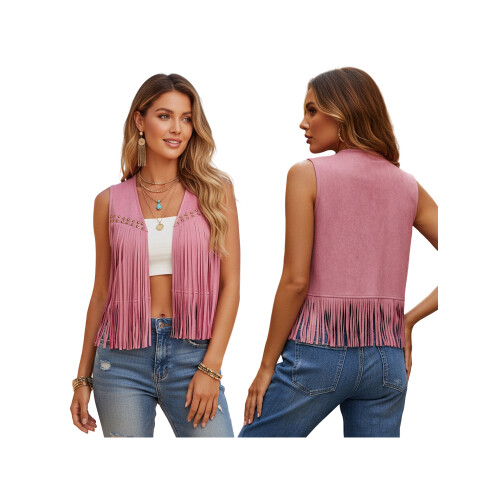 (XXL, Pink) Γυναικείο σουέτ γιλέκο χίπικης εμφάνισης 1