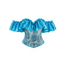 (XXL, Blue) Corset bustier femme, hauts vintage en jacquard fleuri à manches volantées, gaine tendance style Renaissance