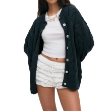 (One Size, Black) Women Knit Cardigan, Long Sleeve Button Closure Solid Fall Casual Jacket Sweater