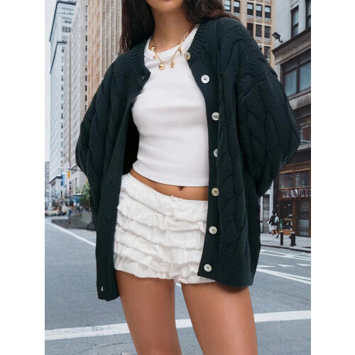 (One Size, Black) Women Knit Cardigan, Long Sleeve Button Closure Solid Fall Casual Jacket Sweater 2