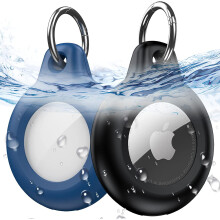 2-Pack Waterproof Airtag Keychain Case, Shockproof & Anti-Scratch, Compatible with Apple AirTag, for Dog, Wallet, Luggage (Black & Blue)