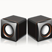 Stylish Black Desktop Speakers with Orange Accents - Superior Sound for Computer, Laptop & Mobile, Modern Glossy Finish